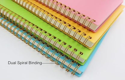 Spiral Notebook Journal,5.5" x 8.5" Plastic Hardcover College Ruled Notebook with 4 Colors,80 Sheets / 160 Pages Per Journal for Work,Study and Notes (light green,light blue,yellow,pink).