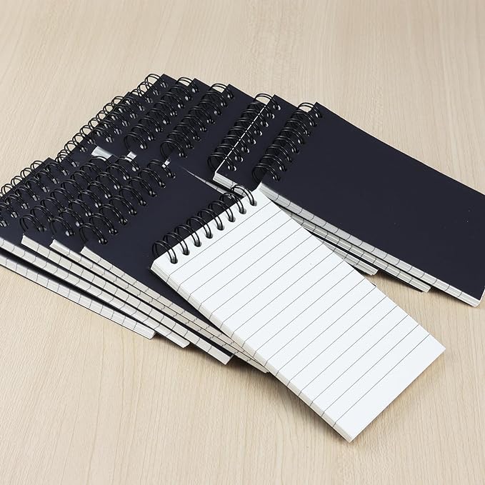 12 Pack Pocket Notebooks, 3x5 Small Notepads, Mini Spiral Notebooks, 60 Sheets/120 Pages,Lined College Ruled Paper, Memo Pads for Home, Office, School or Travel (Black)