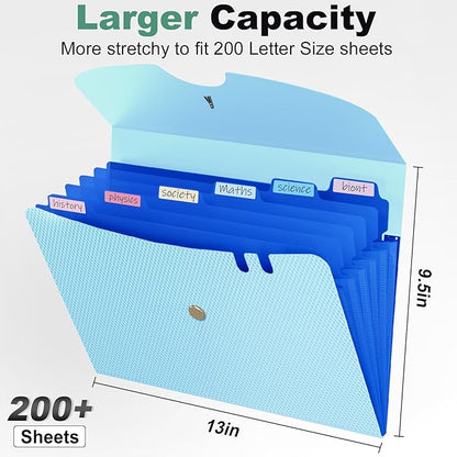 Sooez 7 Pocket Expanding File Folder, Premium Accordion File Organizer, Letter Size Folders for Documents, Sleek Filing Folders with Bungee Closure, Portable Folders for School Office Supplies, Blue
