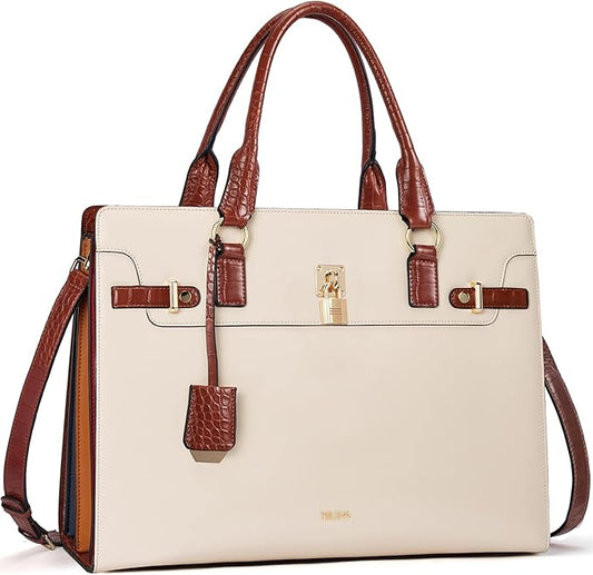 Telena Laptop Tote Bag for Women, 15.6 Inch Shoulder Tote Bag Leather Briefcase for Women, Large Capacity Handbag Bags