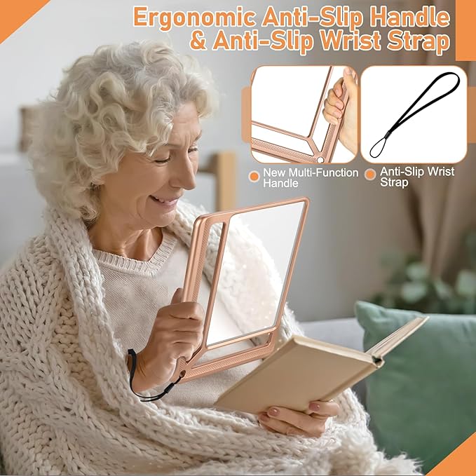 5X Full Page Magnifying Glass for Reading, Lightweight Rectangular Magnifier Provides Large Book Page Viewing Area, Handheld Magnifier for Reading Small Print for Seniors, Low Vision-Rose Gold