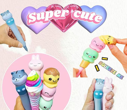 Easter Baskets Kawaii Squishy Pens 4Pcs Cute & Fun Pen for Stationary for Teenage Gifts for Tweens Girls Back to School Supplies