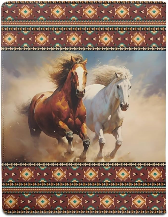 Horse Print PU Leather Padfolio Clipboard Clip Business Resume Portfolio A4 Folder Interview Legal Document Organizer Business Card Holder Letter