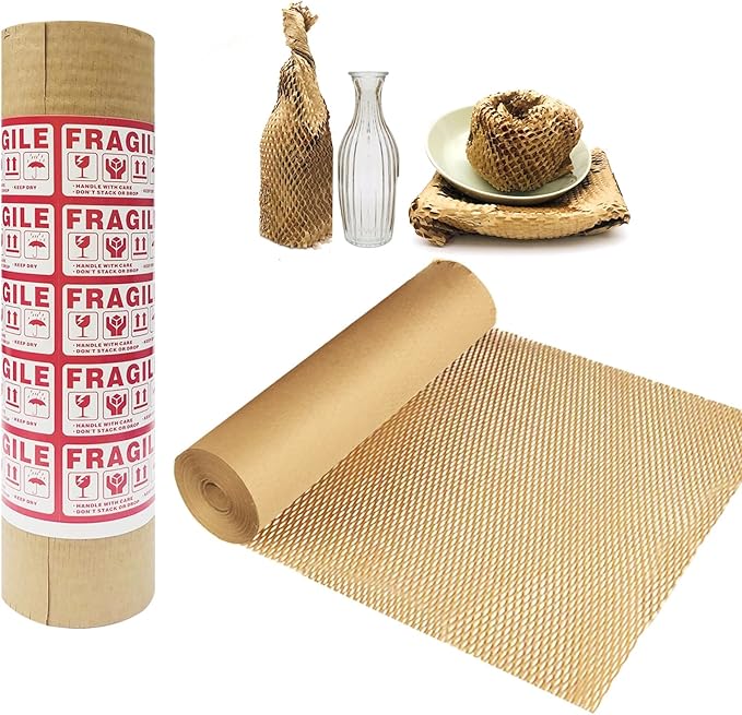 Dish Packing Kit Moving Supplies 15" *660' Honeycomb Wrapping Paper, Large Recyclable Expandable Bubble Cushion Wrap Roll Packing Material for Fragile Items Plate Glassware Bottle, 80GSM