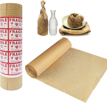 Dish Packing Kit Moving Supplies 15" *660' Honeycomb Wrapping Paper, Large Recyclable Expandable Bubble Cushion Wrap Roll Packing Material for Fragile Items Plate Glassware Bottle, 80GSM
