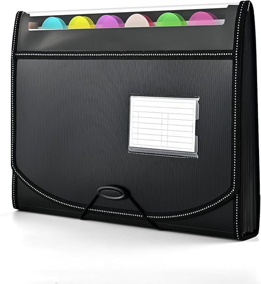 12-Pocket-Expanding File-Folder,Accordion-File-Organizer, A4/US Letter Size Paper Receipt Organizer Accordian Filing Folders (Black-C-12 Pockets)