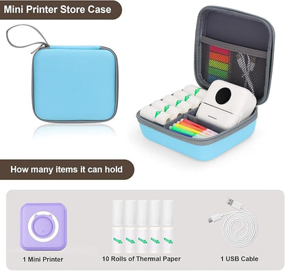 QYCHHJ Carrying Case for Phomemo T02/Memoking/HUIJUTCHEN Mini Sticker Printer, Portable Hard Travel Case for Label Maker, Thermal Printer Paper, Blue