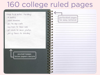 Steel Mill & Co Cute Pink/Purple Floral Mini Spiral Notebook, 8.25" x 6.25" Journal with Durable Hardcover and 160 Lined Pages, Wildflowers