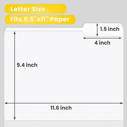 SUNEE File Folders Letter Size White, 100 Pack Manilla Folders 8.5 x 11 1/3-Cut Tabs, Colored File Folders Office Home School for Documents Files Paper