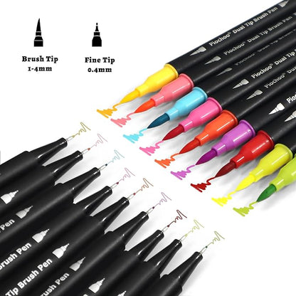 Markers,18 Colors Dual Brush Markers Pens,Fine Point and Brush Tip Markers for Adult Coloring Books No Bleeding,School Classroom Art Supplies