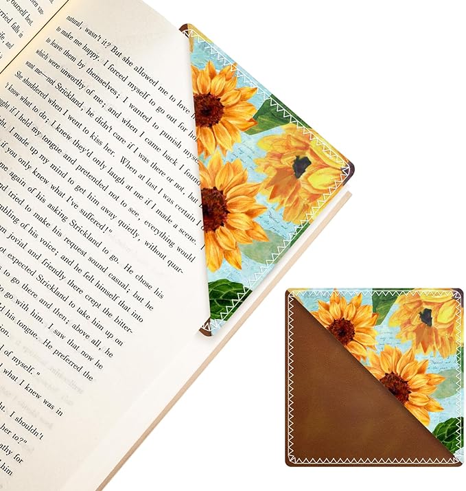 Personalized Leather Bookmarks, Fun & Cute Book Accessories for Reading Lovers, Unbreakable Page Markers for Women Men Girls Boys Student Teacher Kids Retirement Birthday Gifts (Golden Sunflower)