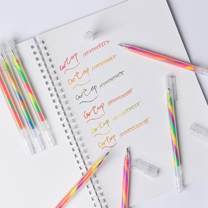 12 Pack Mixing of 3 Colors Rainbow Gel Pens Color Changing Ballpoint Pen Glitter Pen Set for Adults Coloring Books Drawing Doodling Scrapbooking Notes