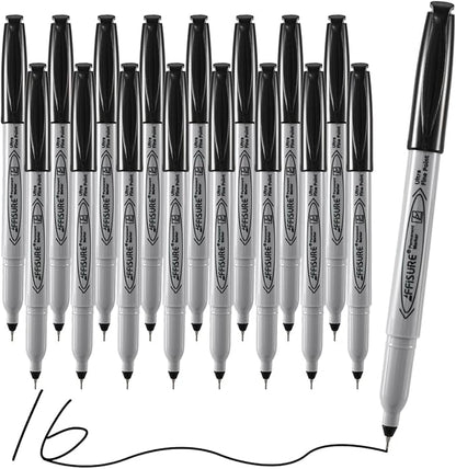 Permanent Markers, Ultra Fine Point, Black, 16 Count, 0.4mm, Fine tip permanent marker set, quick dry, waterproof, fading resists, durable, marks on paper, glass, ceramic, plastic, wood, rock, metal