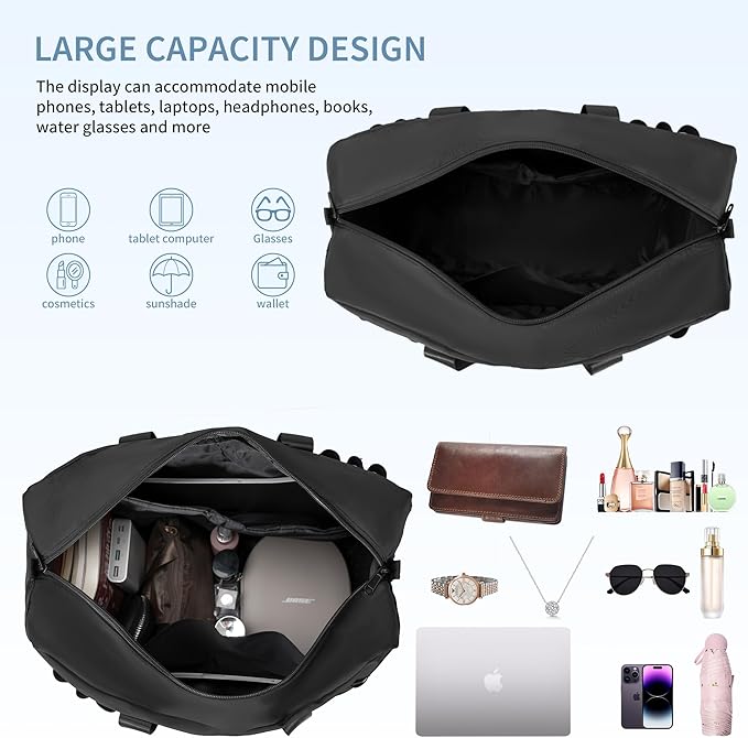 Utility Tote Bag with Multi-Pockets, Foldable Travel Duffle Bag with 15.6″Padded Laptop Sleeve, Top Zipper Tote Bag for Travel/Work