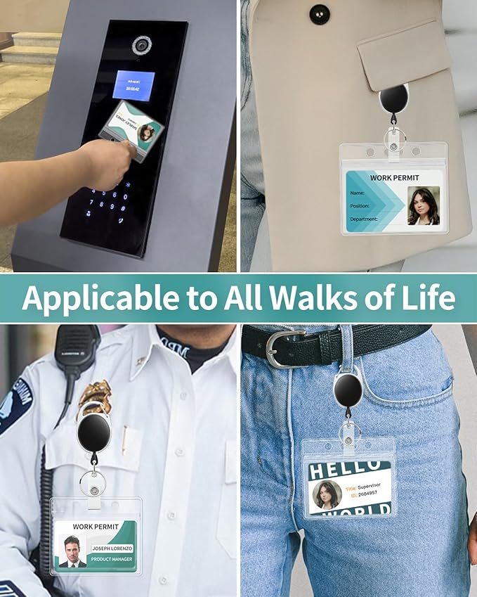 Uniclife 2 Pack Badge Holder Horizontal Clear Plastic Case with Retractable Badge Reel Carabiner Clip Soft Waterproof Card Protector for IDs Credit Cards Proximity Cards Driver’s Licenses and Passes