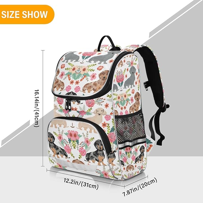Dachshunds Dog Backpack with Reflective Strip for Kids Boys Girls Elementary School Bag Removable Chest Strap