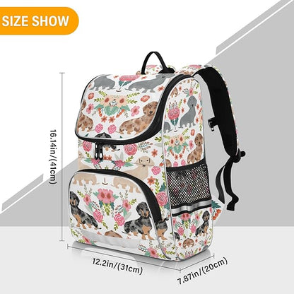 Dachshunds Dog Backpack with Reflective Strip for Kids Boys Girls Elementary School Bag Removable Chest Strap