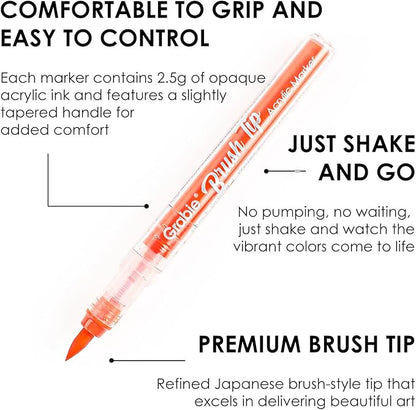 Grabie Acrylic Paint Pens Set, Easy-Flow Brush Tip Painting Markers for Canvas, Wood Crafts, Brush Tip Art Supplies