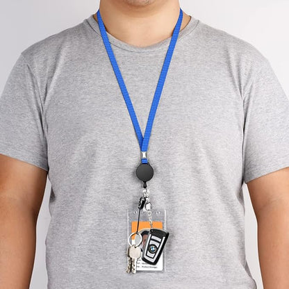 6 Pack Retractable Badge Lanyards and ID Badge Holder, Strap Lanyard with Swivel Metal Clasp for Badge Holders, Keychains, Offices, Staff, Students, Employees, Blue