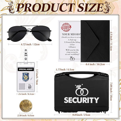 Aoriher Ring Security Wedding Set Include Ring Bearer Box Security Badge Sunglass Security Earpiece Bow Tie ID Badge Holder with ID Card Envelope Invitation Card for Proposal Gift(9 Pcs)