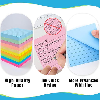10 Pads Lined Sticky Notes, Sticky Note Pads 3x3 inches, 10 Bright Color Sticky Notes with Lines Self-Stick Note Pads, Perfect for Office Home School(100 Sheet/Pad)
