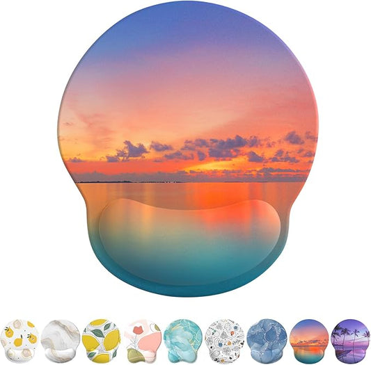 eulps Mouse Pad with Wrist Rest, Comfortable Computer Mousepad with Gel Wrist Support Smooth Surface and Non-Slip PU Base for Pain Relief, Laptop, Office & Home (Oceanic Sunset)