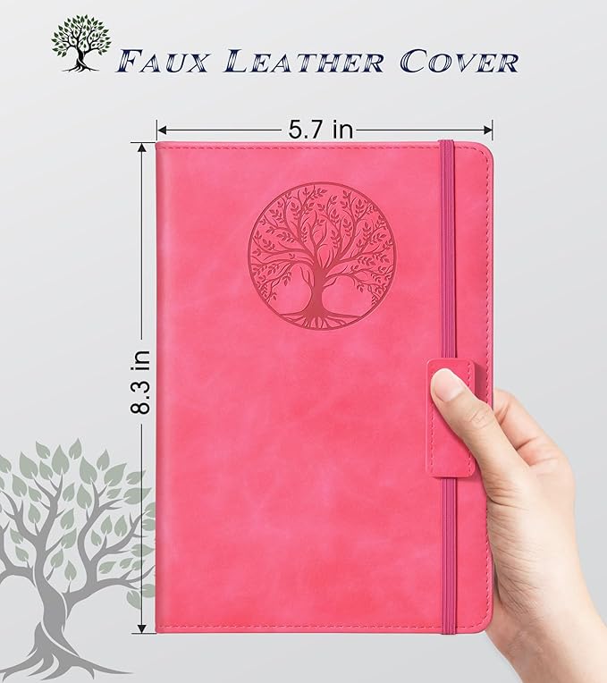 Lined Journal Notebook for Women Men,256 Pages A5 Hardcover Leather Journals for Writing,Travel,Business,Work & School,College Ruled Notebooks for Note Taking,Diary Notepad 5.7"×8.3"(pink)