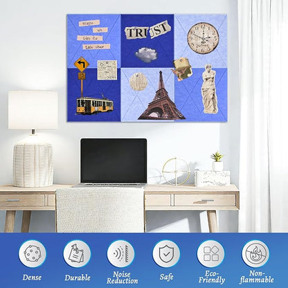 Large Cork Board for Walls with 30 Push Pins-24"X36", Easy to Peel&Stick Vision Bulletin Board Tiles, Black Poster Felt Board Supplies Set Home Office Classroom Corkboard Decor Self Adhesive