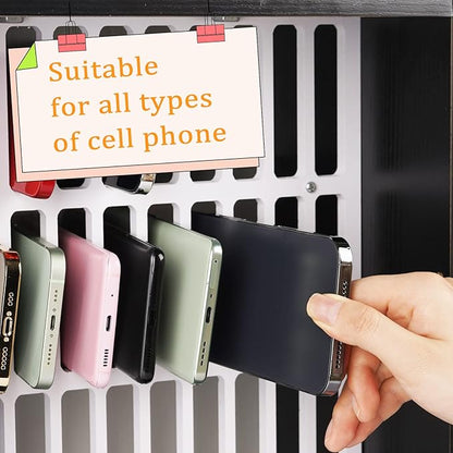 Echaprey Cell Phone Holder Classroom Pocket Chart Wooden Cell Phone Storage Cabinet with Lock 33 Slots Desktop Cell Phone Holder for Classroom Office (33 Slots Black)