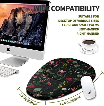 Hokafenle Ergonomic Mouse Pad Wrist Support, Terraced Slope Carpal Tunnel Wrist Pad for Mouse with Unibody Memory Foam, Wrist Rest Pain Relief Mousepad (Flower Vine, 11.8x7.9 in)