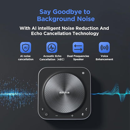 BM35 Wireless Bluetooth Microphone Conference Speakerphone, 360° Omnidirectional Sound Pickup 20ft Radius 8-Array Microphones, AI Noise Reduction NFC Wireless Quick Connection, 15H Talk Time
