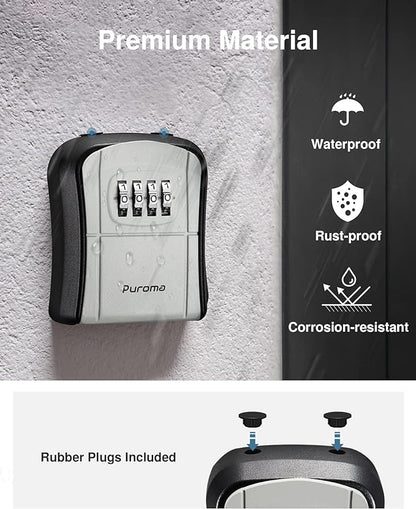 Puroma Key Lock Box, Portable Combination Lockbox Wall-Mounted Key Storage Box for House Keys, Resettable Code Safe Security Lock Box for Home, Office, Apartment Spare Key Storage (2 Pack, Gray)