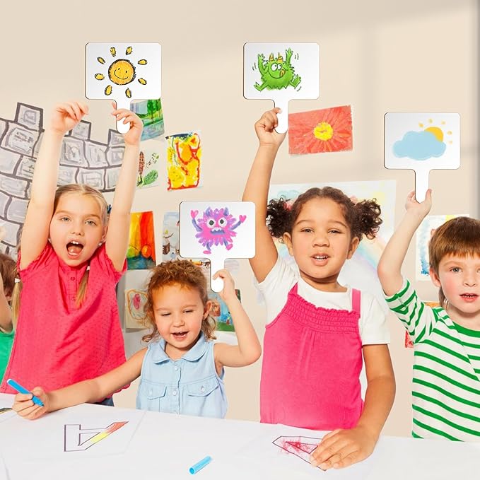 6Packs Dry Erase Paddles with Handle, 6Pcs Double Sided Answer Paddle White Boards with 6 Markers and 6 Erasers for Teaching Meeting Supplies