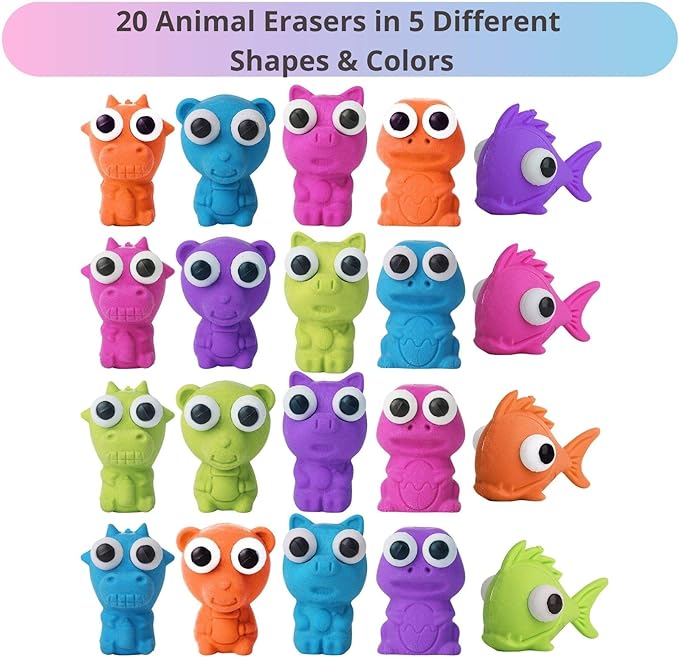 Mr. Pen- Erasers, Cap Erasers, 20 Pack, Animal Eraser Caps (Eyes Come Out), Erasers for Kids, Pencil Eraser, Pencil Erasers Toppers Cute Erasers, Colorful Erasers, Fun Erasers Kids, Easter Egg Fillers