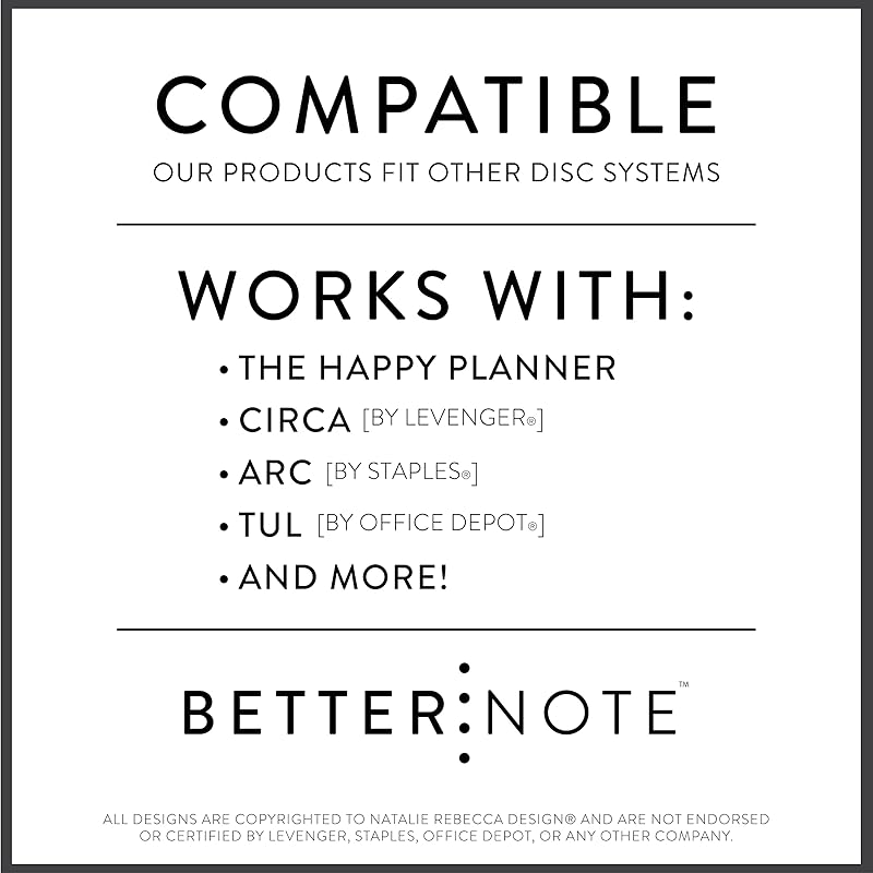 BetterNote Horizontal Undated Calendar Refill Pages for Disc Notebook, fits The Happy Planner, Discbound Levenger Circa, Staples Arc, TUL (Modern- 12 months, 11-Disc, 8.5"x11")