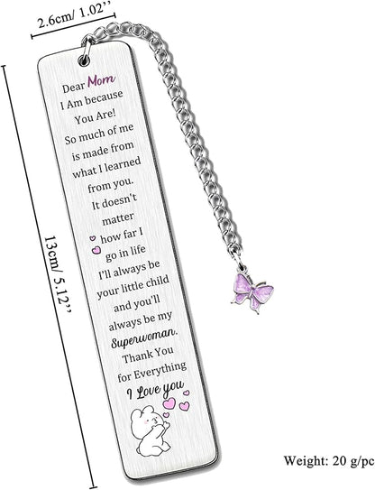 Mom Bookmarks Mothers Day Gifts Bookmarker Mommy My Greatest Superwoman Birthday Present Mum I Am Because You are Retirement Appreciate Keepsakes Christmas Thanksgiving Women Book Accessory Butterfly