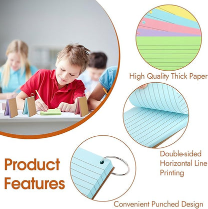 350 Pcs Index Cards With Ring, 3x5 Inches Flash Cards With Rings，Colored Heavy Notecards With Ring, Punched Lined Study Cards For School, College, Home, Office, Memory, To Do List (5 Colors)