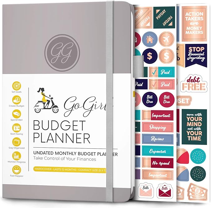 GoGirl Budget Planner – Monthly Financial Planner Organizer Budget Book. Expense Tracker Notebook Journal to Control Money, Compact (Gray)