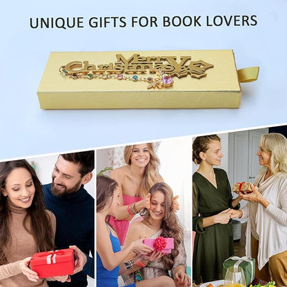 Metal Bookmark Cute Book Accessories Gifts for Women Teacher Readers Book Lovers for Christmas Mother's Day (Merry Christmas Gold)