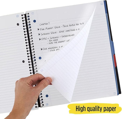 Five Star Advance Spiral Notebook + Study App, 3 Subject, College Ruled Paper, 11" x 8-1/2", 150 Sheets, With Spiral Guard and Movable Dividers, Black, 1 Count (73132)