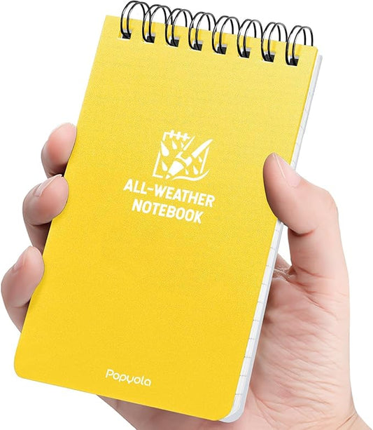 POPYOLA 1 Pack Waterproof Pocket Notebook, 3x5 Pocket Notepad, All Weather Mini Spiral Notepad, Write in the Rain Police Notepad with 100 Squared Pages for Outdoor Home Office School, Yellow