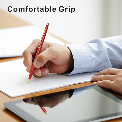 Cambond Ballpoint Pens Red Pens - Metal Pen Black Ink Pens 1.0 mm Medium Point Retractable Nice Pens Smooth Writing Pens for Journaling Men Women Police Uniform Office Business, 10 Pack (Red)