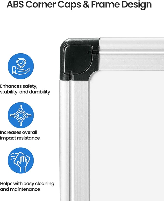 VUSIGN 3PCS Magnetic White Board Kit for Wall 36" x 24", 3 Dry Eraser & 6 Multicolor Markers & 12 Magnetic Pins, Sliver Reinforced Aluminum Frame for Home, School, Office