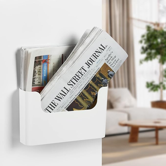 YOHOM No Drilling File Holder Wall Mails Magazines Organizer Adhesive Door Mount, Single Pocket, (White 1)