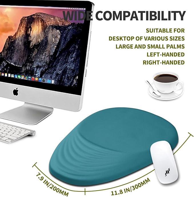 Hokafenle Ergonomic Mouse Pad Wrist Support, Terraced Slope Carpal Tunnel Wrist Pad for Mouse with Unibody Memory Foam, Wrist Rest Pain Relief Mousepad (Turquoise, 11.8x7.9 in)