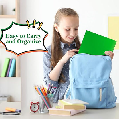 60-Pack Plastic Folders with Pockets and Prongs,2-Pocket Folders with 3 Fasteners, Poly Folders Holds 8-1/2" x 11" Paper for School/Office/Home, Green