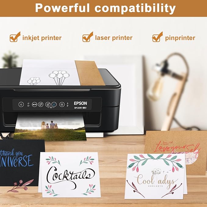 100 Packs Black Blank Greeting Cards and Envelopes 4.25 x 5.5 Heavyweight Folded Cardstock and Printable A2 Envelopes Self Seal for Wedding Invitations, Thank You Cards, Festival blessings