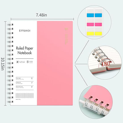 EMSHOI B5 Spiral Notebook College Ruled Lined Journal, Large 7.48" X 10.15", 300 Pages/150 Sheets, 100gsm Thick Paper, Waterproof Hardcover, for Office School Women Men Work Writing Notes-Pink