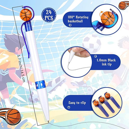 Zhanmai 24 Pcs Novelty Basketball Pens Sports Ballpoint Pens Basketball Party Favors Desk Cool Writing Tool for Students Supplies Stationery School Office Decor(Blue, White,Basketball)