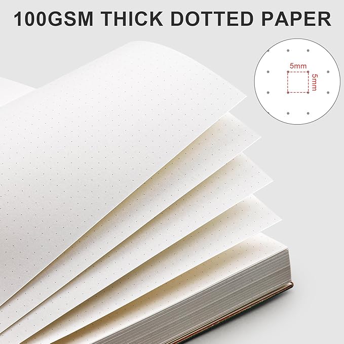 AHGXG Bullet Dotted Journal - 320 Pages Dot Grid Notebook B5 Large Journal, 100gsm Thick Dotted Paper, Leather Softcover, with Journal Stencils, Inner Pocket, 7.6'' X 10'' - LightGreen